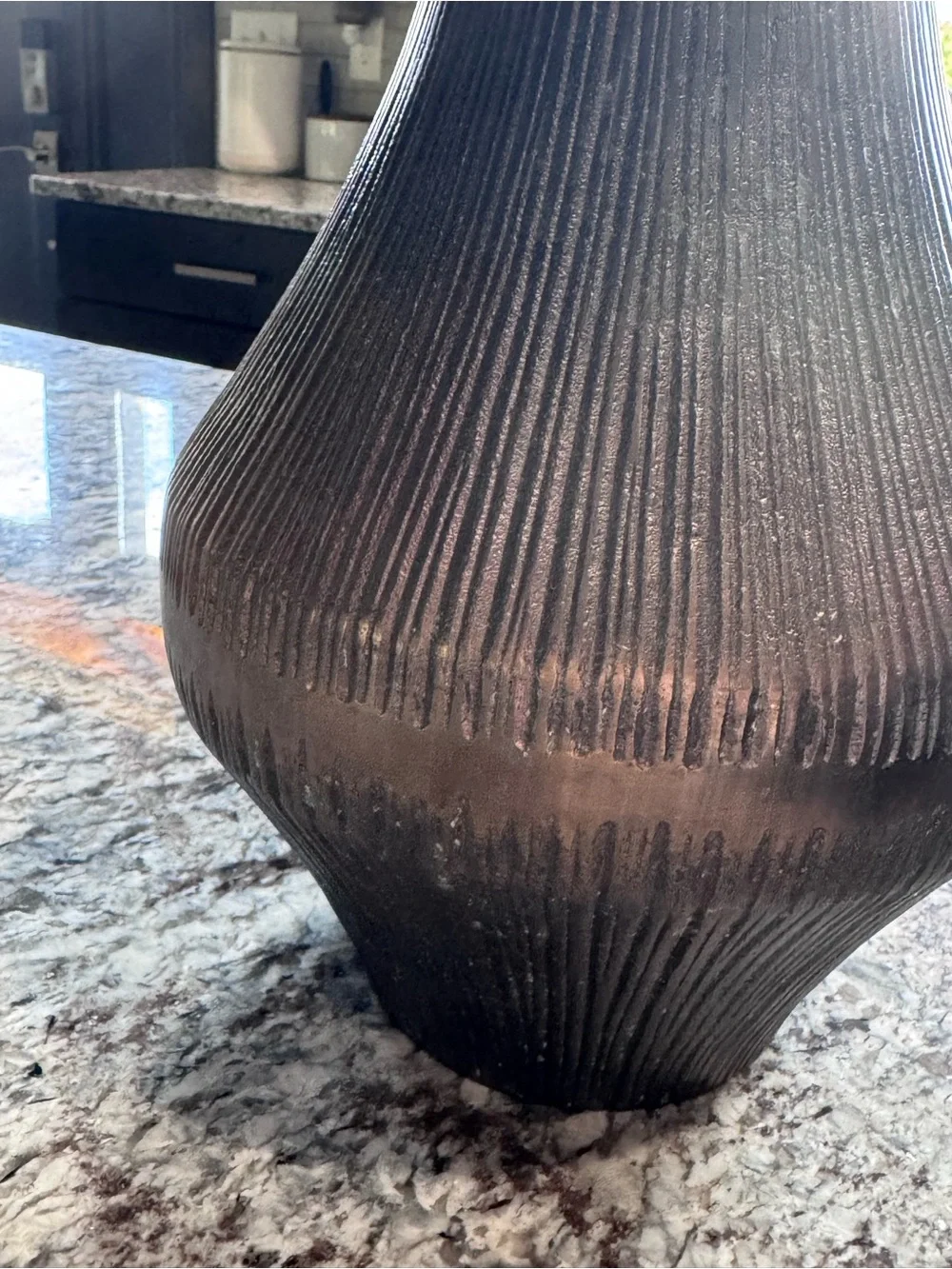 Crate&Barrel Augusta Vase Ribbed Metallic Bronze Accent Vase